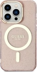 Guess Glitter Gold MagSafe - Etui iPhone 14 Pro (Różowy)