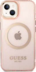 Guess Gold Outline Translucent MagSafe do iPhone 14 Plus (różowy)