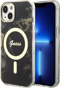 Guess Golden Marble MagSafe - Etui iPhone 14 Plus (Czarny)