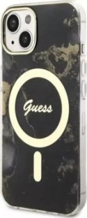 Guess Golden Marble MagSafe - Etui iPhone 14 Plus (Czarny)