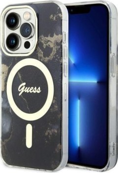 Guess Golden Marble MagSafe - Etui iPhone 14 Pro (Czarny)