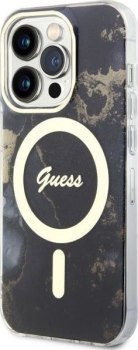 Guess Golden Marble MagSafe - Etui iPhone 14 Pro (Czarny)