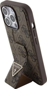 Guess Grip Stand 4G Triangle Strass Logo - Etui iPhone 15 Pro (brązowy)