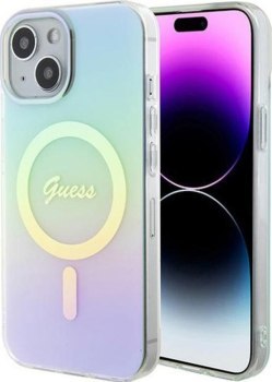 Guess IML Iridescent MagSafe - Etui iPhone 15 (turkusowy)