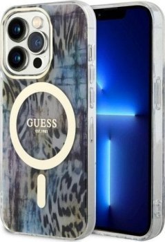 Guess Leopard MagSafe - Etui iPhone 14 Pro (Niebieski)