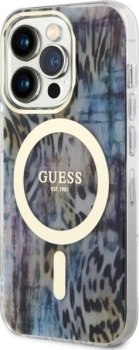 Guess Leopard MagSafe - Etui iPhone 14 Pro (Niebieski)