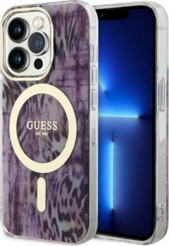 Guess Leopard MagSafe - Etui iPhone 14 Pro (Różowy)