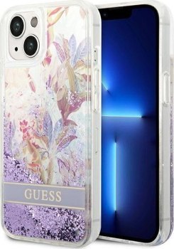 Guess Liquid Glitter Flower do iPhone 14 Plus (fioletowy)