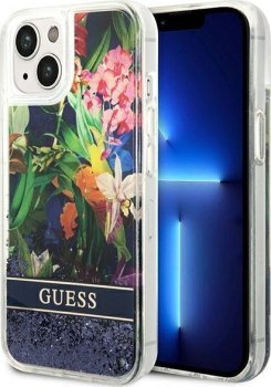 Guess Liquid Glitter Flower do iPhone 14 Plus (niebieski)