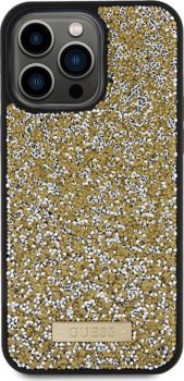 Guess Rhinestone Metal Logo - Etui iPhone 15 Pro (żółty)