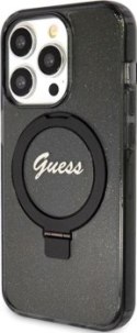 Guess Ring Stand Script Glitter MagSafe - Etui iPhone 15 Pro Max (czarny)