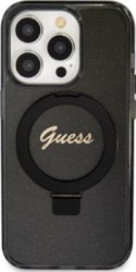 Guess Ring Stand Script Glitter MagSafe - Etui iPhone 15 Pro Max (czarny)