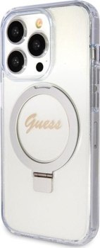 Guess Ring Stand Script Glitter MagSafe - Etui iPhone 15 Pro Max (przezroczysty)