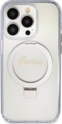 Guess Ring Stand Script Glitter MagSafe - Etui iPhone 15 Pro Max (przezroczysty)