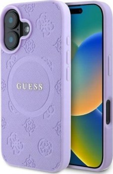 Guess Saffiano Classic Logo MagSafe iPhone 16 fioletowy