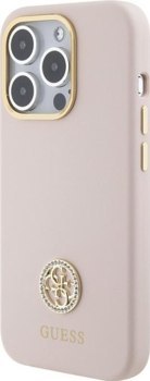 Guess Silicone Logo Strass 4G - Etui iPhone 15 Pro (różowy)