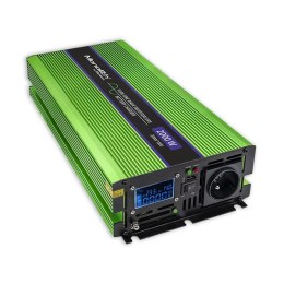 Qoltec Przetwornica napięcia Monolith | ładowanie baterii | UPS | 1000W | 2000W | 12V na 230V | Czysty Sinus | LCD