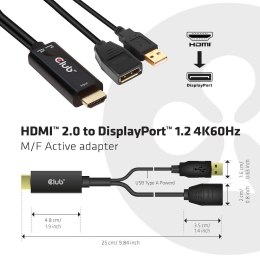 CLUB3D HDMI 2.0 TO DISPLAYPORT 1.2 4K60HZ HDR M/F ACTIVE ADAPTER Czarny