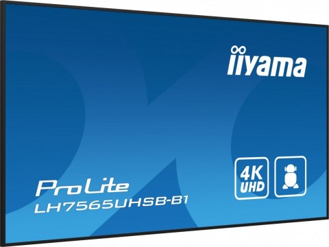 IIYAMA Monitor 75 cali LH7565UHSB-B1, 24/7, IPS, ANDROID 11, 4K, 800cd, iiSignage2, SDM, 2x HDMI, DP, 2x USB,2x 10W, RJ45, WiFi, 4/32GB