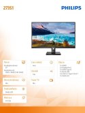 Philips Monitor 273S1 27 cali IPS HDMI DP USB-C Pivot