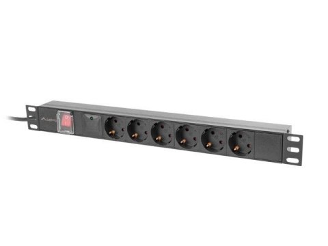 Listwa zasilająca Lanberg Rack PDU 19"1U 16A 6x 230V Schuko 2m Czarna