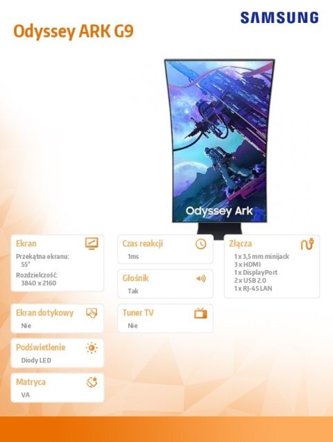 Samsung Monitor gamingowy Odyssey ARK G9 55 cali LS55CG970NUXDU