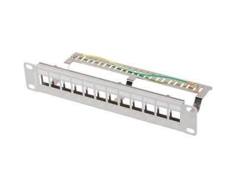 Patch panel pusty Lanberg 12 Port 1U 10" FTP z organizerem do modułów Keystone szary