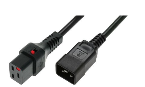 Digitus Kabel zasilający serwerowy blokada IEC LOCK 3x1,5mm2 C20 prosty/C19 prosty M/Ż 2m Czarny