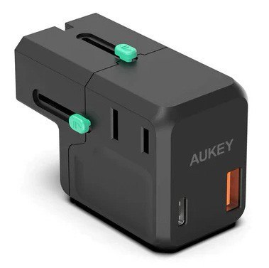 AUKEY Adapter sieciowy PA-TA06 uniwersalny podróżny 1xUSB-C PowerDelivery + 1xUSB-A Quick Charge | pasuje w ponad 150 krajach