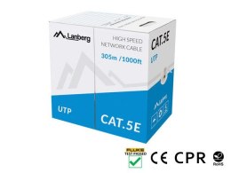 Kabel sieciowy Lanberg LCU5-11CU-0305-S (U/UTP - U/UTP ; UTP; 305m; kat. 5e; kolor szary)