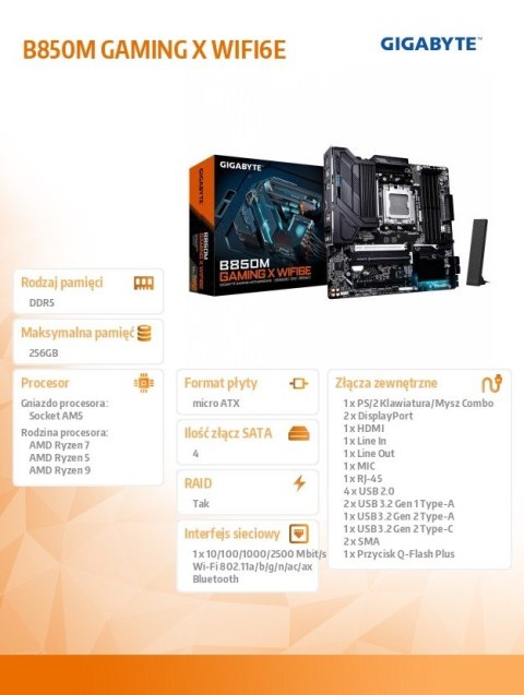 Gigabyte Płyra główna B850M GAMING X WIFI6E