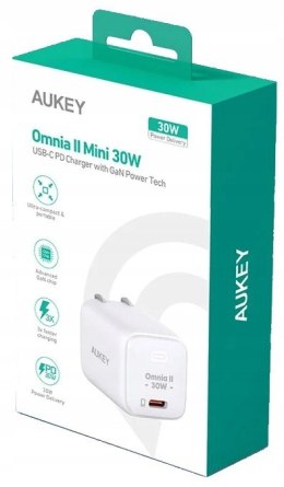 AUKEY PA-B1L White Omnia II Mini ładowarka sieciowa 1xUSB-C PowerDelivery 30W 5A