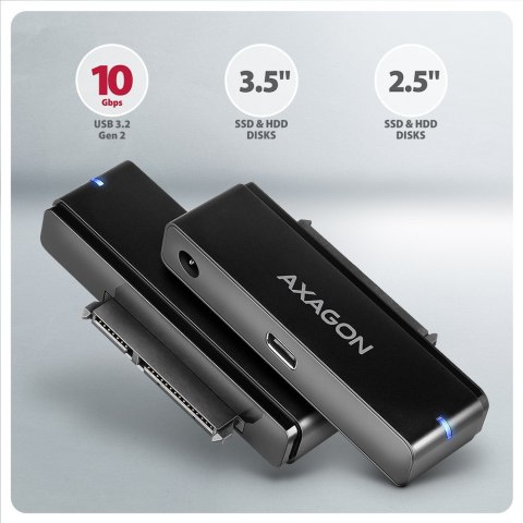 AXAGON ADSA-FPX Adapter USB-C 10Gbps SATA 6G 2.5/3.5 cala SSD/HDD FASTPORT X, w tym zasilacz, 60cm USB-C/USB-A kabel