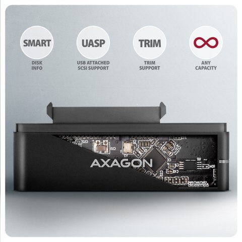 AXAGON ADSA-FPX Adapter USB-C 10Gbps SATA 6G 2.5/3.5 cala SSD/HDD FASTPORT X, w tym zasilacz, 60cm USB-C/USB-A kabel