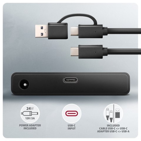 AXAGON ADSA-FPX Adapter USB-C 10Gbps SATA 6G 2.5/3.5 cala SSD/HDD FASTPORT X, w tym zasilacz, 60cm USB-C/USB-A kabel