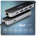 AXAGON HMC-6GLN Wieloportowy hub USB 6in1, 5Gbps, 2xUSB-A, 1x USB-C, GLAN, HDMI 4K/60Hz, PD 100W, 20cm USB-C kabel