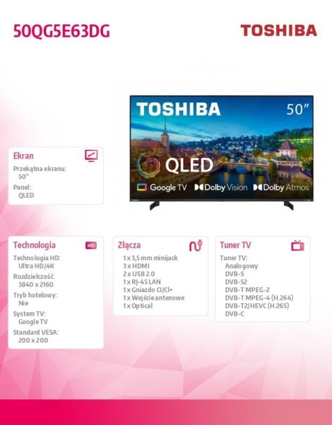 Toshiba Telewizor QLED 50 cali 50QG5E63DG