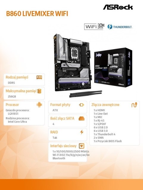 ASRock Płyta główna 860 LIVEMIXER WIFI s1851 4DDR5 ATX