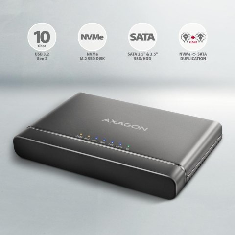 Stacja dokująca Axagon ADSA-CC USB-C 3.2 G2 - 1x SATA 6G 2,5" SSD/HDD + 1x NVMe SSD z funkcją klonowania