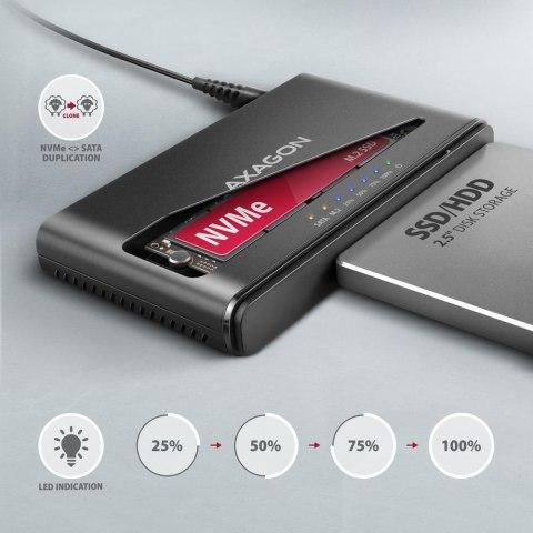 Stacja dokująca Axagon ADSA-CC USB-C 3.2 G2 - 1x SATA 6G 2,5" SSD/HDD + 1x NVMe SSD z funkcją klonowania