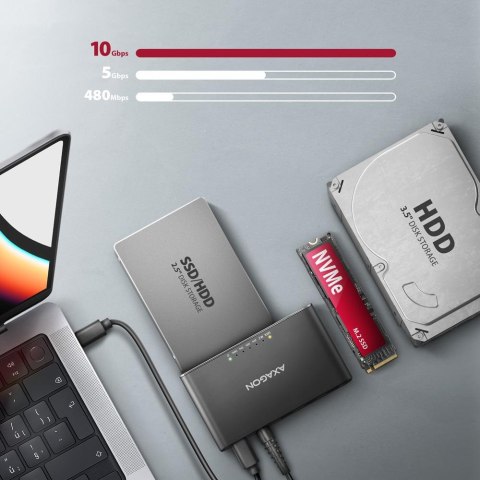 Stacja dokująca Axagon ADSA-CC USB-C 3.2 G2 - 1x SATA 6G 2,5" SSD/HDD + 1x NVMe SSD z funkcją klonowania