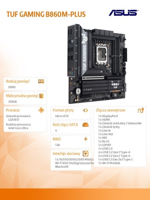 Asus Płyta główna TUF GAMING B860M-PLUS s1851 4DDR5 USBC mATX