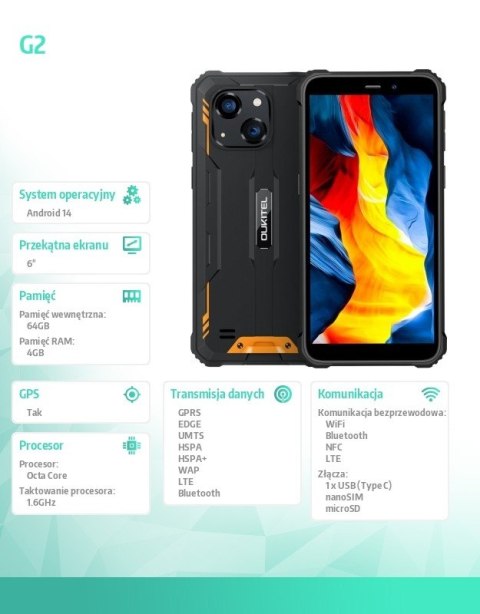 OUKITEL Smartfon G2 4G 4/64GB IP69K pomarańczowy