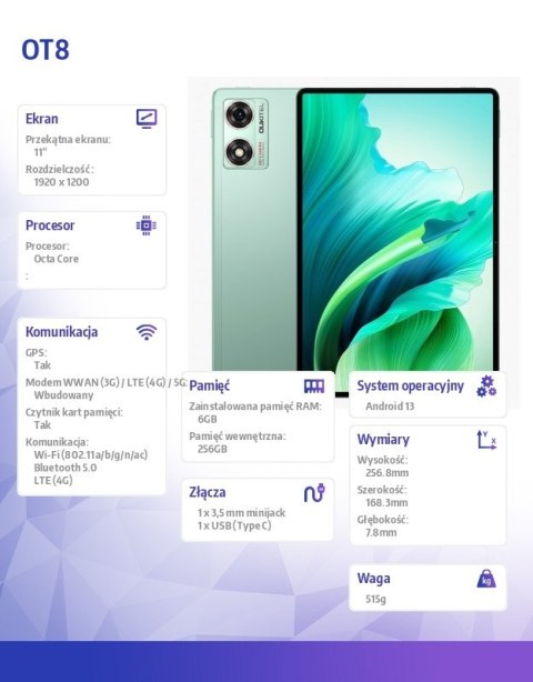 OUKITEL Tablet OT8 4G 11 cali 6/256GB zielony