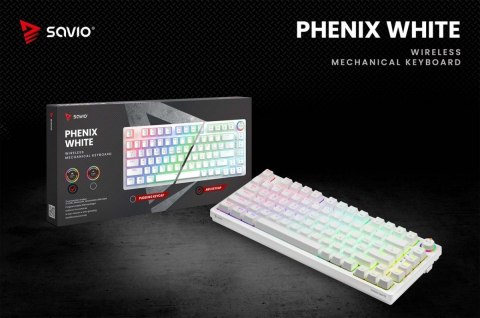 Savio Klawiatura mechaniczna bezprzewodowa PHENIX WHITE Gateron Red Pro, ABS