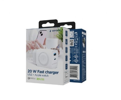 Gembird Ładowarka USB-A USB-C 20W PowerDelivery Quick Charge 3.0, biała