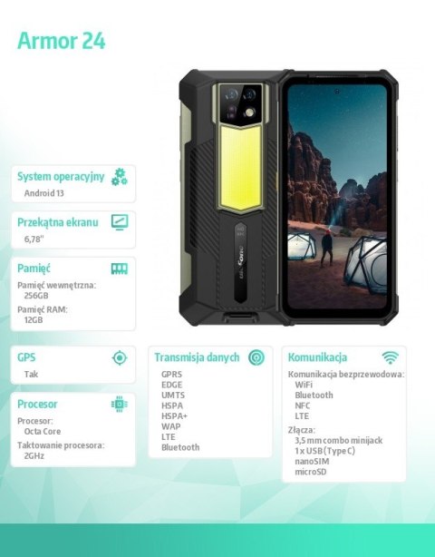 ULEFONE Smartfon Armor 24 4G 12/256GB IP69K Czarny