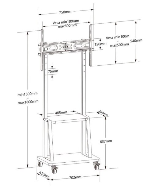 Techly Stojak mobilny 32-70 cali 70kg z półką AV Pivot