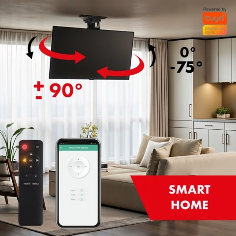 Maclean Sufitowy elektryczny uchwyt do TV MC-490 obsługa TUYA, max VESA 600x400, obrót 90st. 32-75', max 35 kg