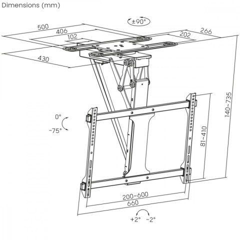 Maclean Sufitowy elektryczny uchwyt do TV MC-490 obsługa TUYA, max VESA 600x400, obrót 90st. 32-75', max 35 kg